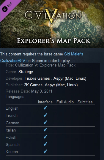 Civilization V: Explorer’s Map Pack Steam - Click Image to Close